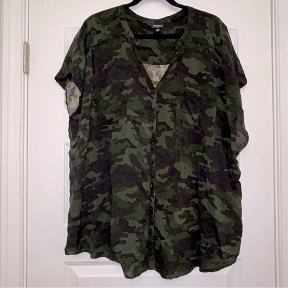 Torrid Camouflage Button-Up Blouse 4 - Picture 7 of 8